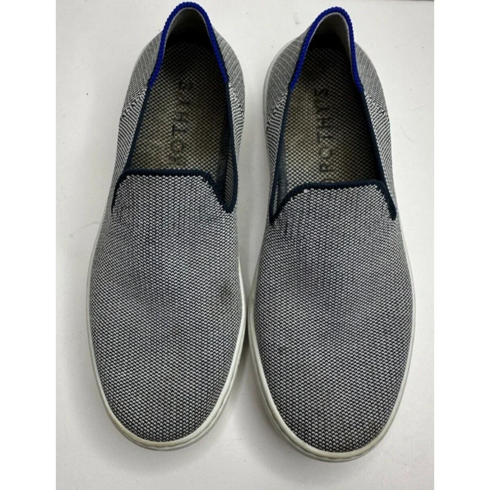 Rothy's Sz 7.5 Slip on loafers Knit Sneakers Rubber Soles Blue White